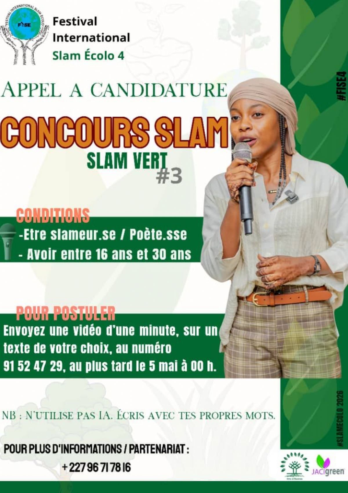 Festival International Slam Écolo 4 : appel à candidatures pour le concours Slam Vert